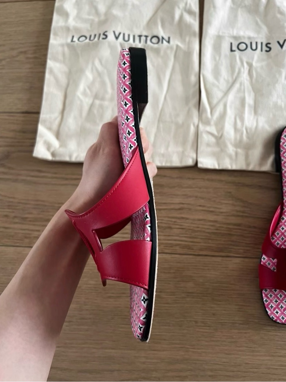 Louis Vuitton Pink and Red Monogram Slide Sandals - Picture 3 of 6